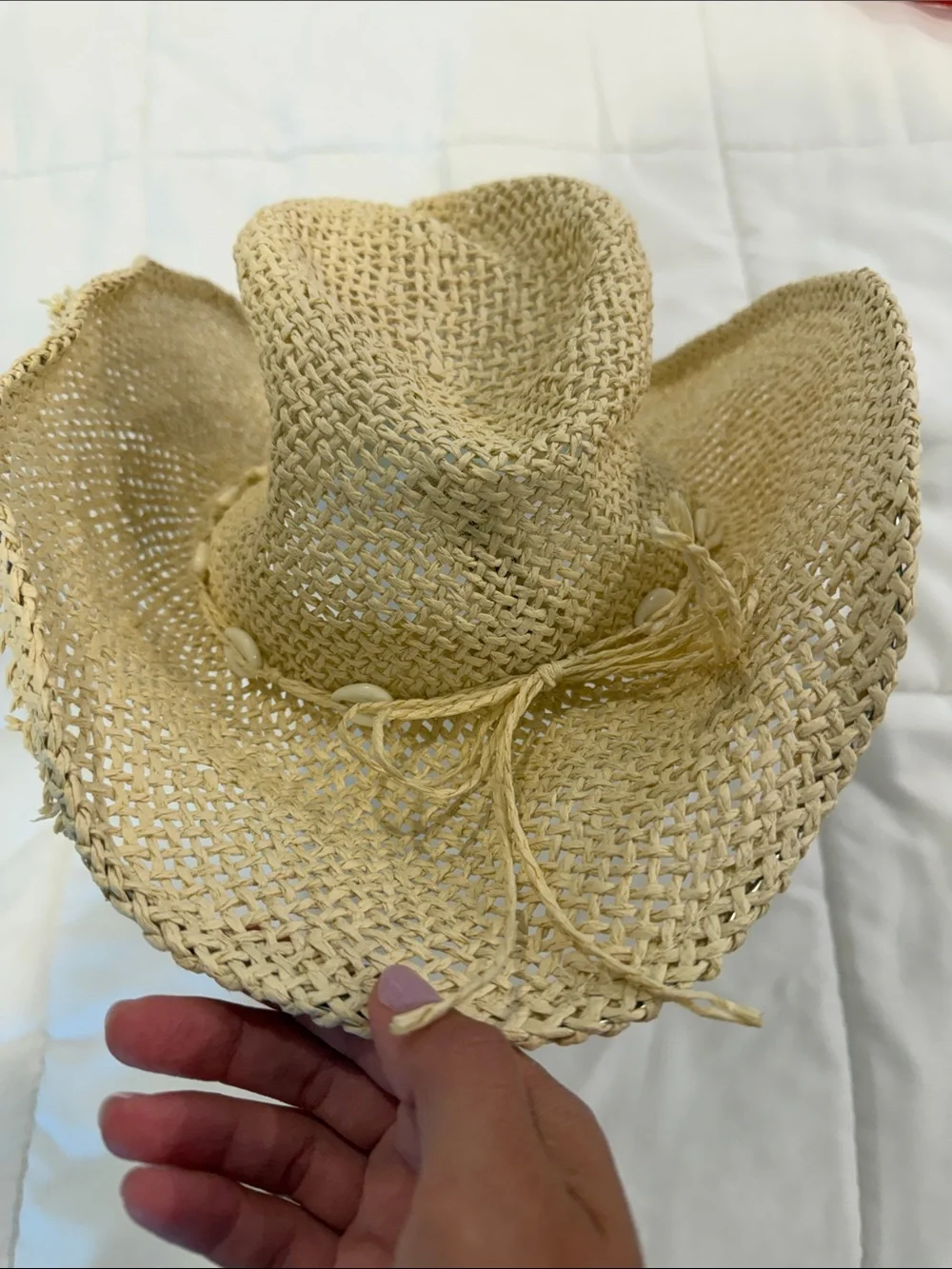 American Eagle Outfitters Natural Straw Cowgirl Hat with Shell Band